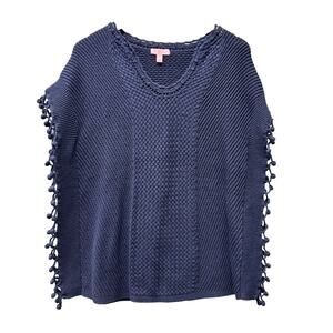 Lilly Pulitzer Sweater Womens XS Blue Sleeveless Pullover Knit Pom Pom Cover Up